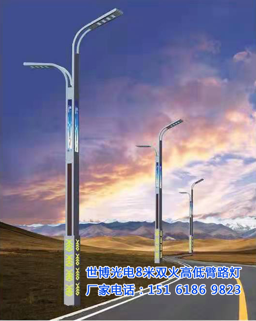 8米高低臂路灯价格表双头市电路灯世博光电厂家